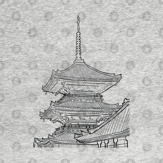 Black and White Japanese Landscape Sketch by MariOyama